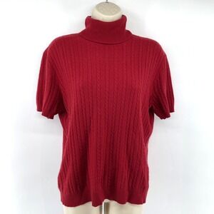 Vtg Ralph Lauren Golf  Women FITS *M Cable Knit Short Sleeve Cashmere Turtleneck